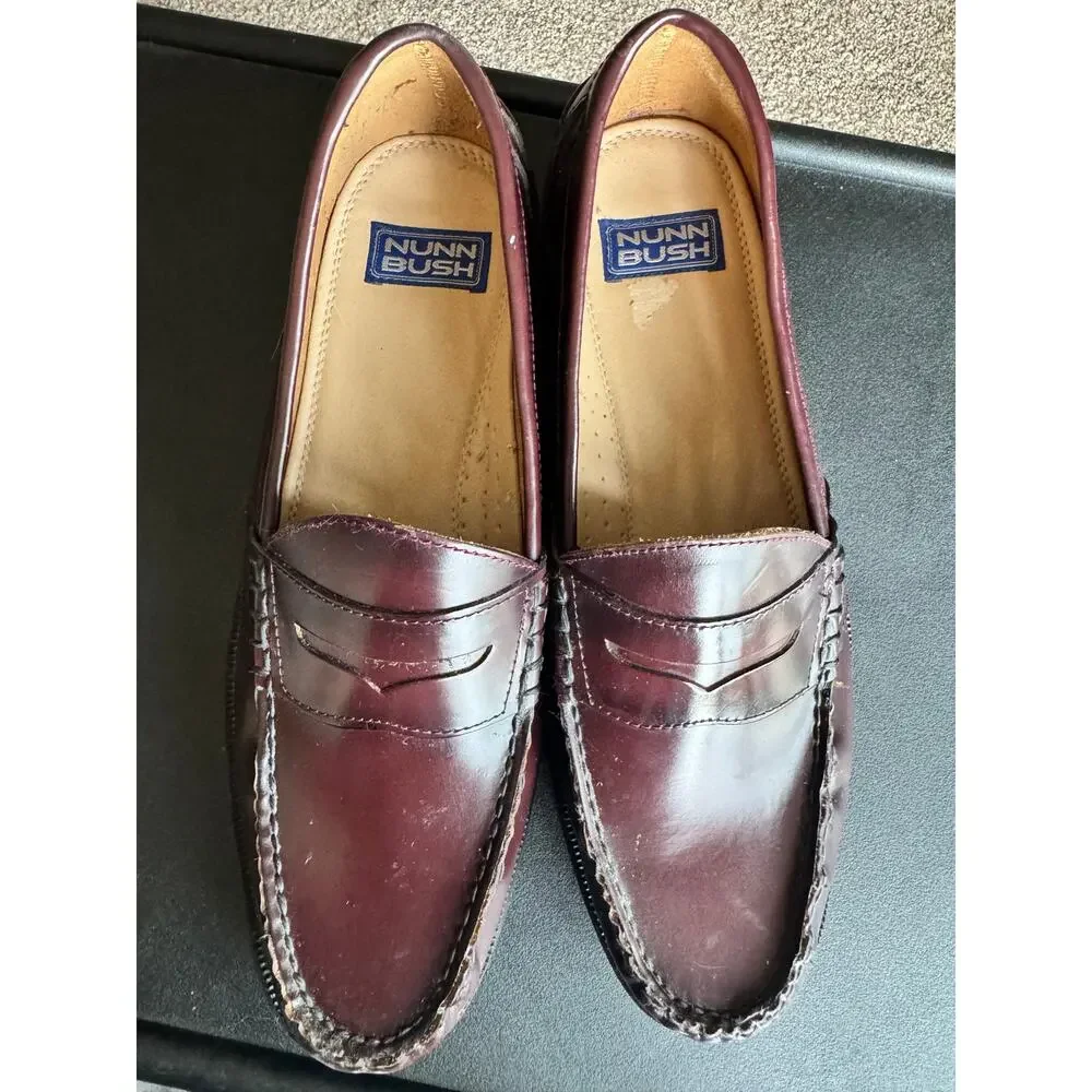 Nunn Bush Lincoln Penny Loafers Men’s Size 12 Burgundy Leather Moc Dress Shoes